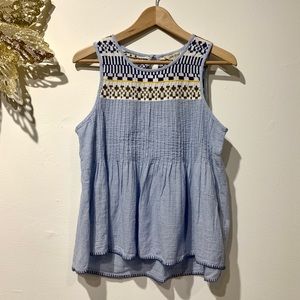 100% Cotton Lucky Brand Blue Embroidered Tank